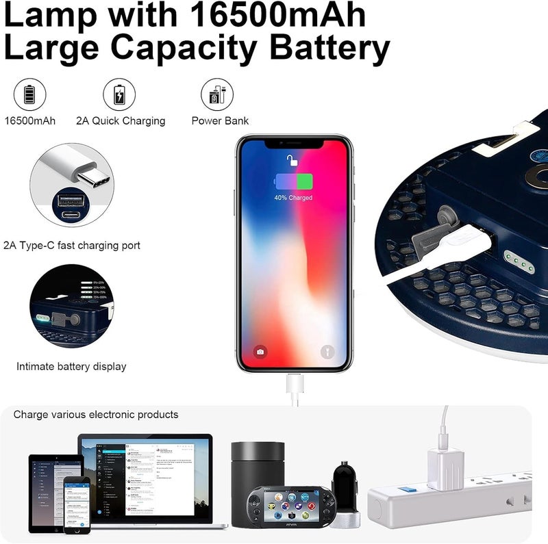 IODOO 16500mAh 3000LM 3000K 6000K Flashlight Portable LED Camping Lantern Rechargeable Light 60W with Magnet IP65 Waterproof Tent Light Power Failure - Image 3