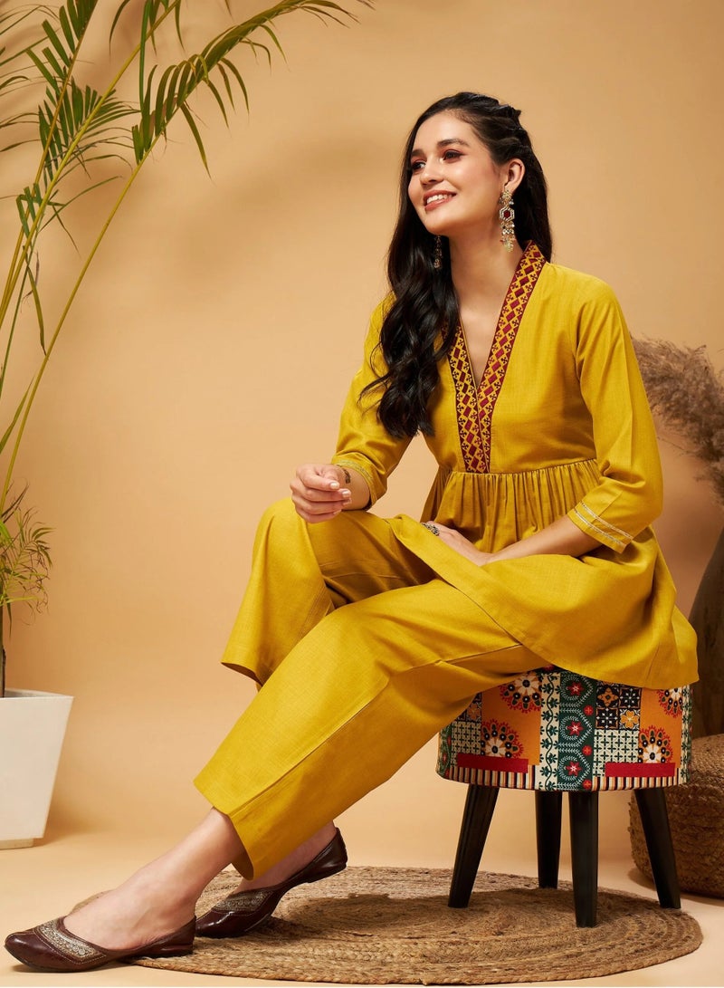 PRASHA Women Mustard Embroidered Gathered Top - Image 2