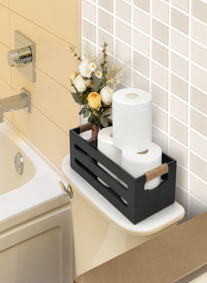 LotFancy Bathroom Decor Box, 2 Pack Toilet Tank Topper Basket, Wooden Bathroom Basket, Back of Toilet Storage Basket, Black Farmhouse Toilet Paper Holder - Image 4