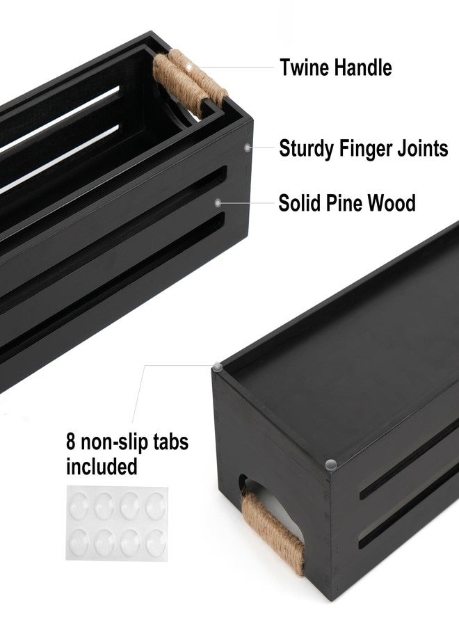 LotFancy Bathroom Decor Box, 2 Pack Toilet Tank Topper Basket, Wooden Bathroom Basket, Back of Toilet Storage Basket, Black Farmhouse Toilet Paper Holder - Image 5