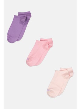 Women 3 Pairs Non Terry Ankle Socks, Pink