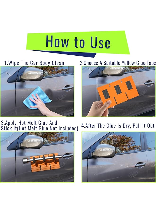 KASTWAVE Car Dent Repair Tools, Heavy Duty Paintless Repair Removal Tools Strong Dent Puller Handle Lifter Yellow Glue Tabs Powerful Body Repair Dent Remover Tool Kit For Car Dent Repair, Yellow - Image 3