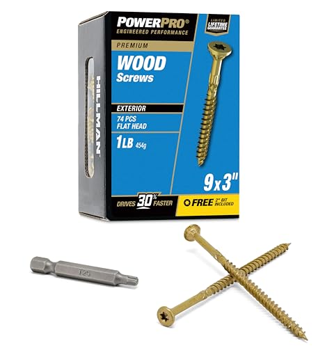 Power Pro Premium Exterior Wood Screws 9 x 3 Inch AllPurpose Deck Screws for Outdoor Projects T25 Star Bit Included Bronze 74 Pieces 48600V4