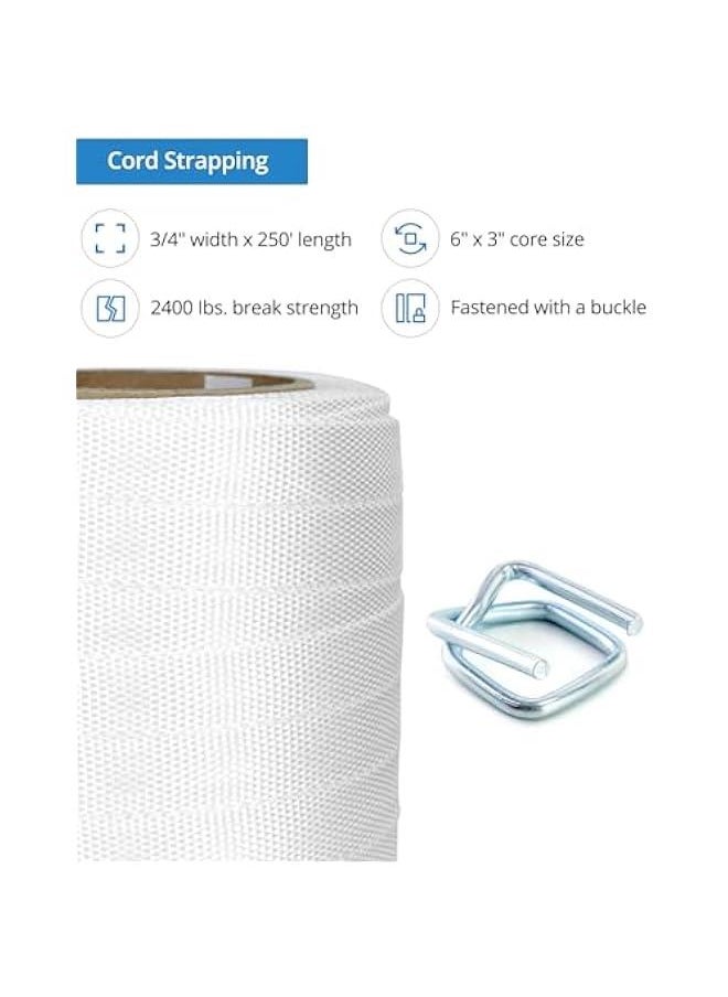 Arabest 3/4 x 250' Woven Cord Strapping Roll with 50 Pcs 3/4 Metal Buckles, Heavy Duty Polyethylene Braided Rope Strap Roll, 2400 lb Strong Break Strength 6 x 3 Core, White  - Image 2