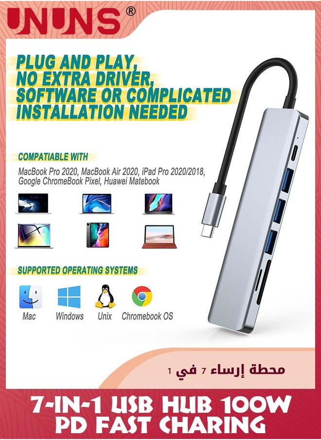 UNUNS USB C Hub,7 in 1 USB C to HDMI Hub Dongle With 4K HDMI Output,USB 3.0,SD/TF Card Reader,100W PD,Multi-Port Adapter For iMac/MacBook/Laptops/iPad Pro/Dell XPS/Type C Devices  - Image 5