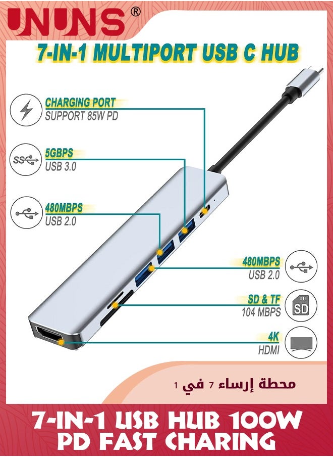 UNUNS USB C Hub,7 in 1 USB C to HDMI Hub Dongle With 4K HDMI Output,USB 3.0,SD/TF Card Reader,100W PD,Multi-Port Adapter For iMac/MacBook/Laptops/iPad Pro/Dell XPS/Type C Devices  - Image 2