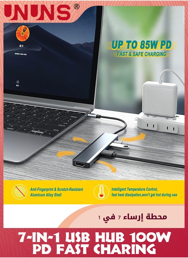 USB C Hub,7 in 1 USB C to HDMI Hub Dongle With 4K HDMI Output,USB 3.0,SD/TF Card Reader,100W PD,Multi-Port Adapter For iMac/MacBook/Laptops/iPad Pro/Dell XPS/Type C Devices