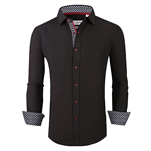 Alex Vando Mens Dress Shirt Wrinkle Free Regular Fit 4-Way Stretch Button Down Shirts,Black,S - Image 1