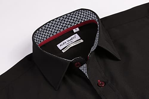 Alex Vando Mens Dress Shirt Wrinkle Free Regular Fit 4-Way Stretch Button Down Shirts,Black,S - Image 3