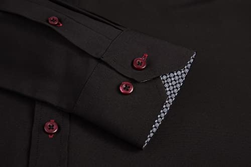 Alex Vando Mens Dress Shirt Wrinkle Free Regular Fit 4-Way Stretch Button Down Shirts,Black,S - Image 5