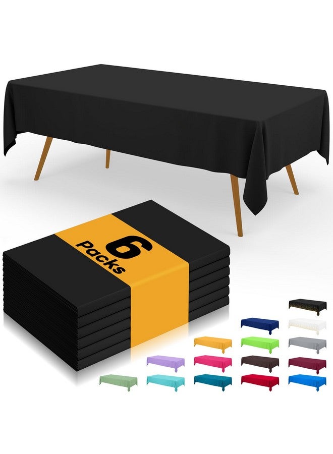 Smiry Disposable Table Cloth - 6 Pack, 54 x 108 Inch Waterproof Rectangle Tablecloths for Parties, Decorative Plastic Table Cover, Leakproof & Sturdy, Black - Image 1