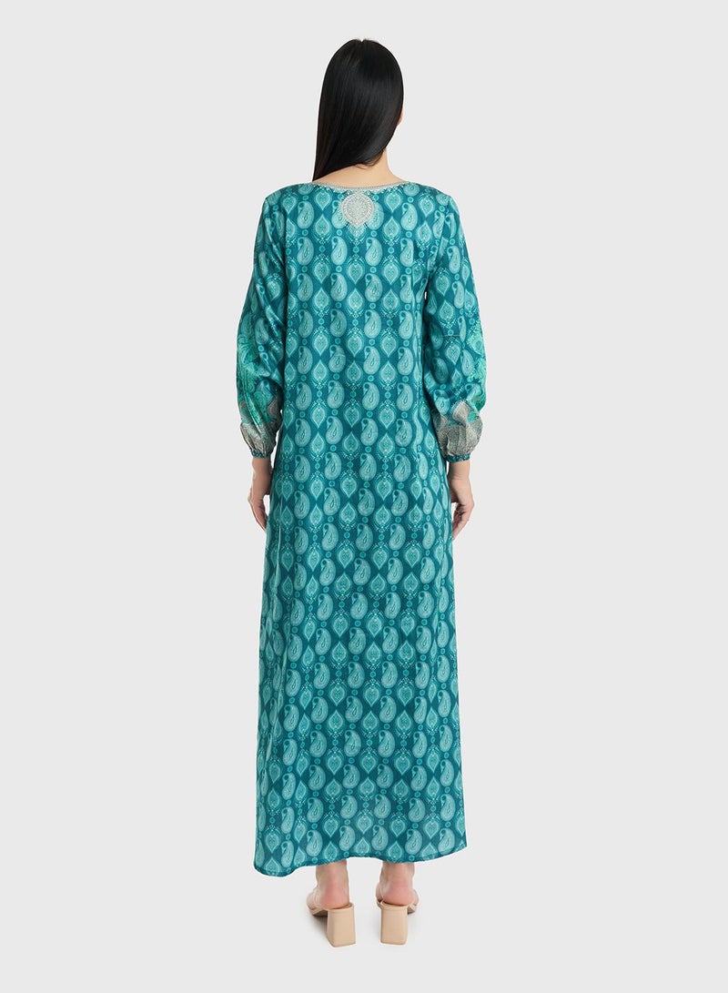 KASHKHA Paisley Print Stone Work Jalabiya - Image 4