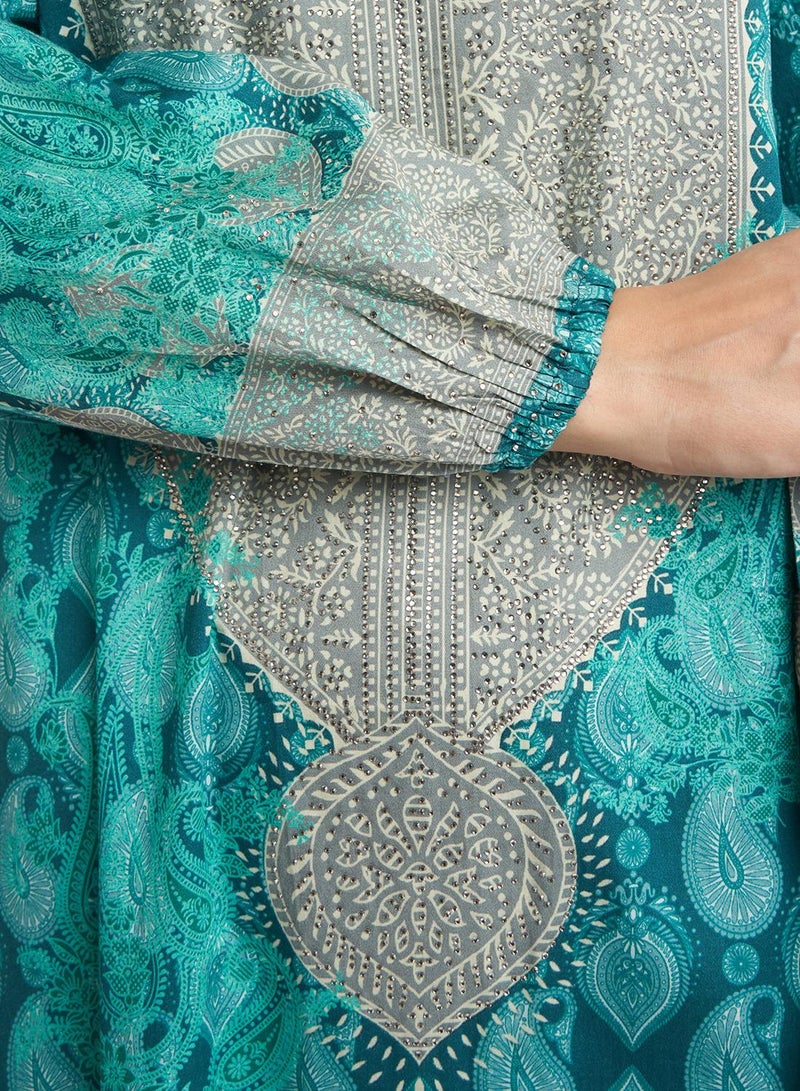 KASHKHA Paisley Print Stone Work Jalabiya - Image 5