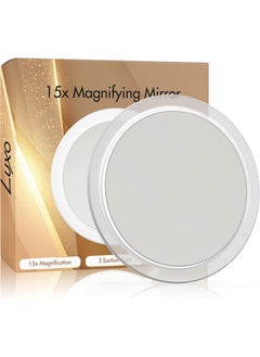 Luxo 15X Magnifying mirror, small magnifying mirror suction cup - Use as travel magnifying mirror or makeup mirror with magnification for bathroom - magnifying makeup mirror, face mirror/magnified mirror. 