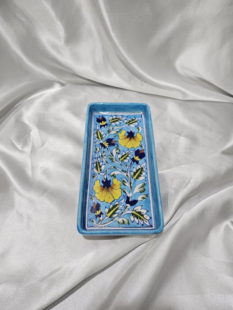 Tradition Treasure Azure and Sunburst Serving Platters Handpainted Ceramic Serving Dinner Plate Set of 2  Sky Blue  Yellow Rectangle Trays for Main Meals Tacos Lunches Snacks Platters85 x 5 - Image 5