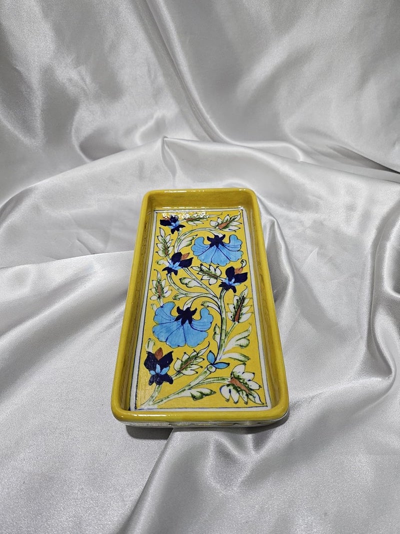 Tradition Treasure Azure and Sunburst Serving Platters Handpainted Ceramic Serving Dinner Plate Set of 2  Sky Blue  Yellow Rectangle Trays for Main Meals Tacos Lunches Snacks Platters85 x 5 - Image 3