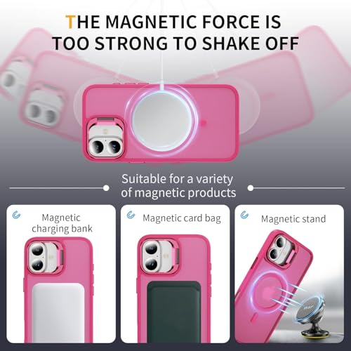 Elzzi Polycarbonate Kickstand Compatible with Mag Safe Case for iPhone 16 Plus, Built-in Adjustable Camera Stand, Translucent Matte Magnetic Mag-Safe Shockproof Case Phone Cover (Hot Pink) - Image 4