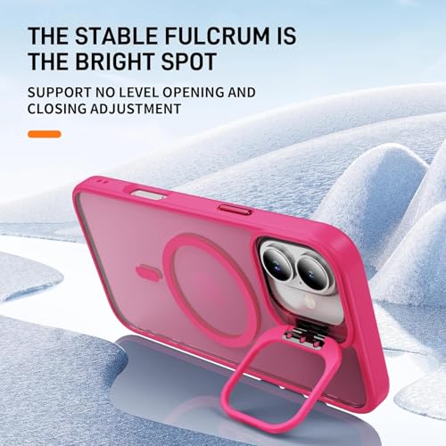 Elzzi Polycarbonate Kickstand Compatible with Mag Safe Case for iPhone 16 Plus, Built-in Adjustable Camera Stand, Translucent Matte Magnetic Mag-Safe Shockproof Case Phone Cover (Hot Pink) - Image 5