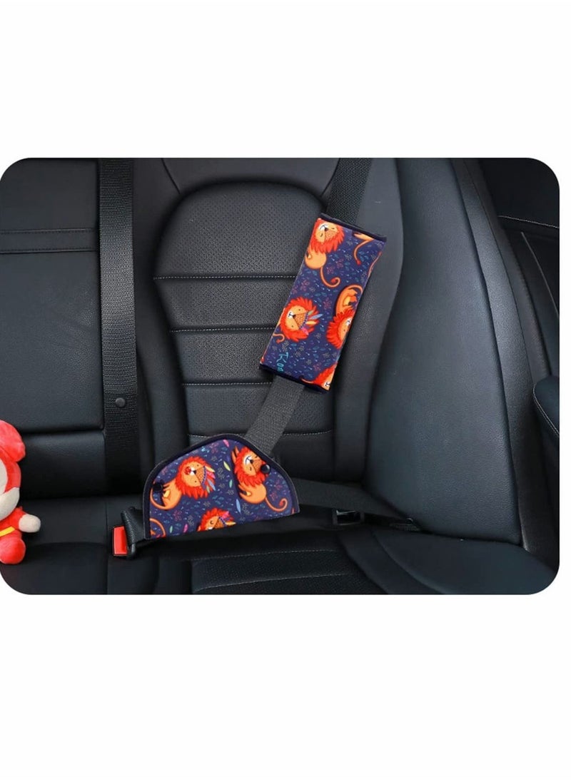 KASTWAVE - Car Seat Belt Adjuster Seat Belt Pad Cover for Baby Child Neck Safety Shoulder Positioner Shoulder Pad Kit Neck Support Headrest Seatbelt Pillow Cover & Seatbelt Adjuster for Child, Set of 2 - Image 1