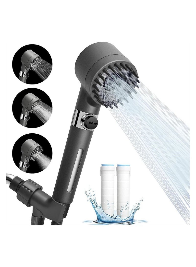 High Pressure Shower Heads with Scalp Massager Shampoo Brush for Skin  Hair Care Filtered Head Handheld Sprayer Soften Hard Water 3 Settings 4 in 1 Detachable Showerhead Set - Image 1
