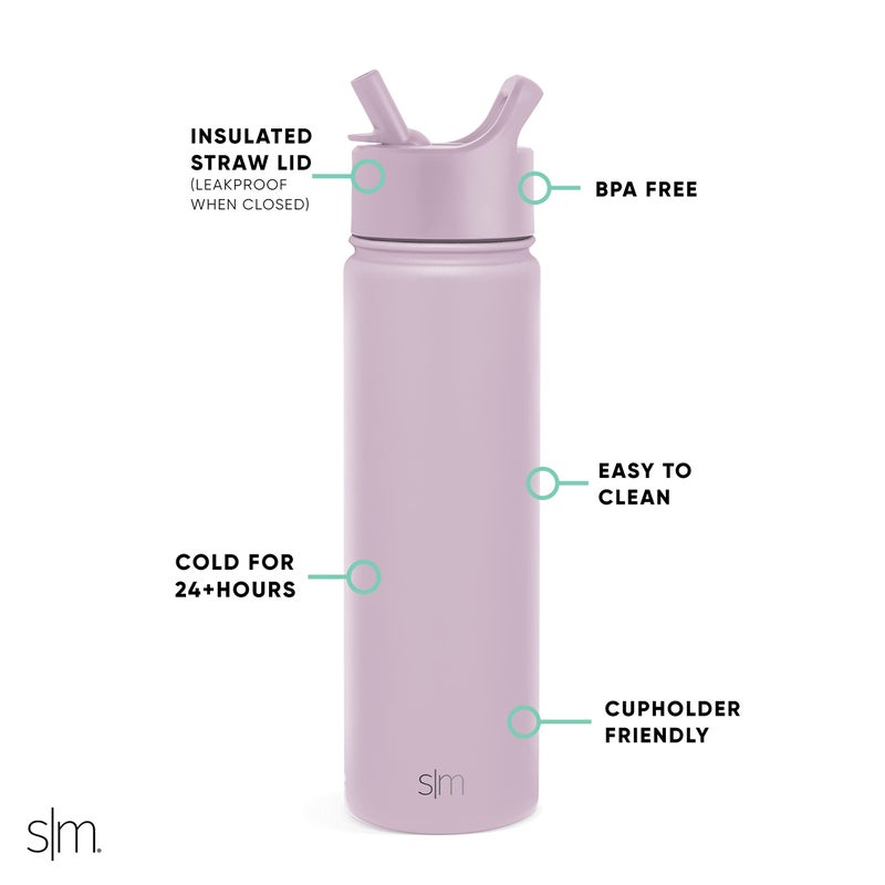 Simple Modern Water Bottle with Straw Lid Vacuum Insulated Stainless Steel Metal Thermos Bottles | Reusable Leak Proof BPA-Free Flask for Gym, Travel, Sports | Summit Collection | 22oz, Lavender Mist - Image 2