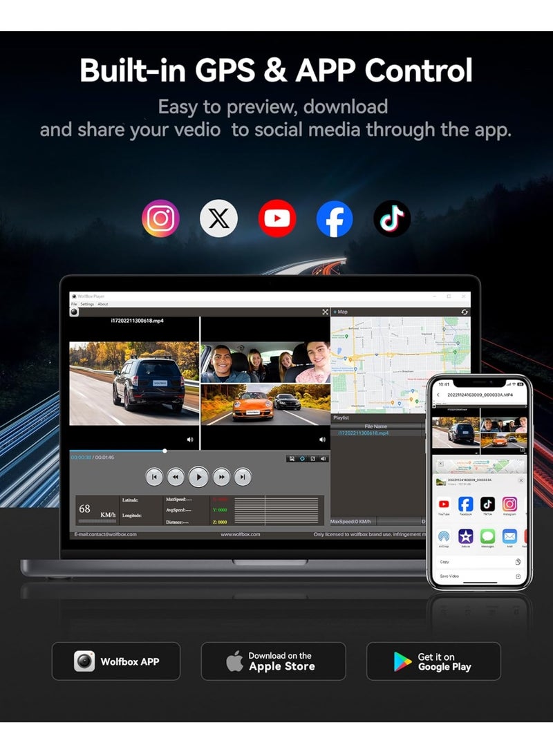 وولف بوكس داش كام وولف بوكس i17 أمامية 4K + خلفية 1080P مع GPS وWiFi - Image 3