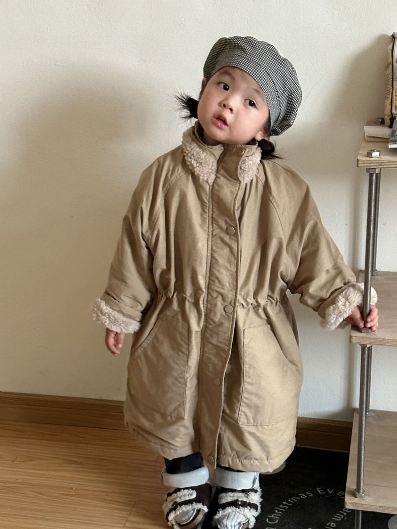Childrens cotton-padded fleece-lined thick warm mens clothing winter long girls cotton-padded jacket 2024 new baby coat D91120 Khakis 