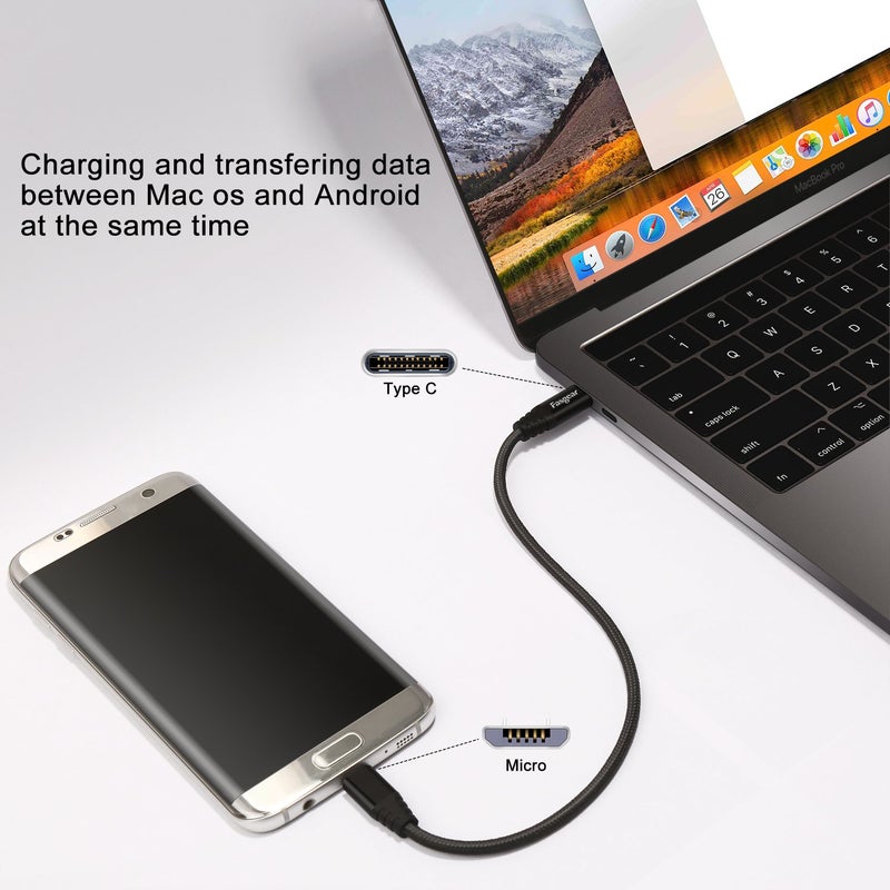 فاسجير كابل من USB-C إلى Micro USB بطول 1 متر، كابل مضفر من النايلون من النوع C إلى Micro USB متوافق مع Galaxy S7/S6 وHTC One/10 والمزيد (أسود، 3 أقدام) - Image 4