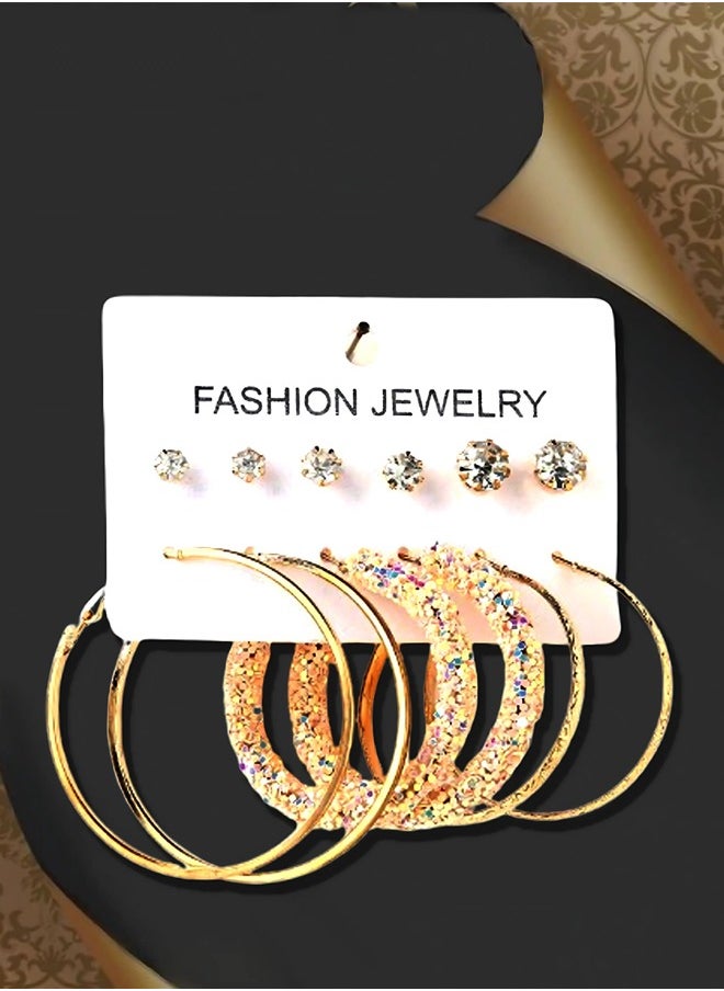 Just Peachy - Just Peachy Set of 6 Gold-Toned & White Gold-Plated Earrings, Elegant and Versatile Jewelry Collection, Perfect for Day or Night Wear, High-Quality Craftsmanship, Ideal Gift for Women - Image 1