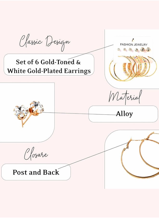 Just Peachy - Just Peachy Set of 6 Gold-Toned & White Gold-Plated Earrings, Elegant and Versatile Jewelry Collection, Perfect for Day or Night Wear, High-Quality Craftsmanship, Ideal Gift for Women - Image 1