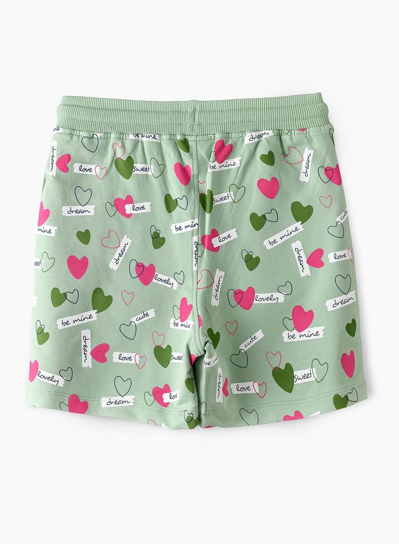 babyqlo Love Hearts All Over Print Shorts with Drawstring - Green - Image 3
