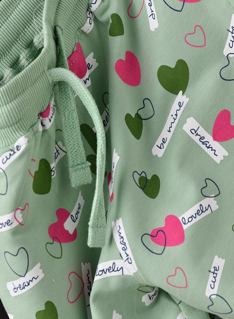 babyqlo Love Hearts All Over Print Shorts with Drawstring - Green - Image 5