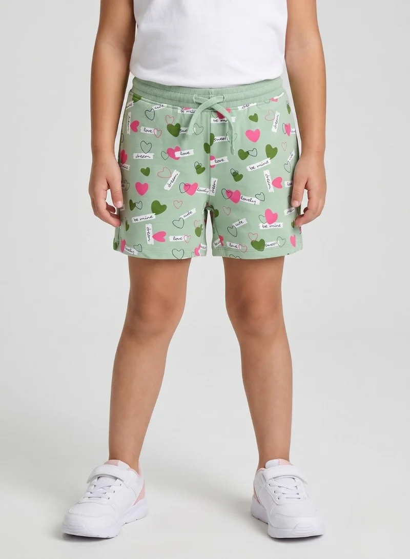 Babyqlo Love Hearts All Over Print Shorts with Drawstring - Green