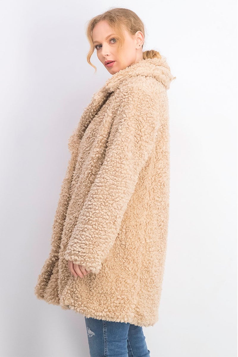 Kensie Women Notched Collar Faux Fur Jacket, Nude - Image 2