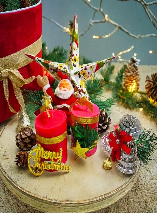 AAURAFUL Decorative Soy Wax Christmas Pillar Candles with Santa-Themed Accents - Festive Round Design for Holiday Home and Office Décor (Xmas Pillar Candle (Pack of 2)) - Image 3