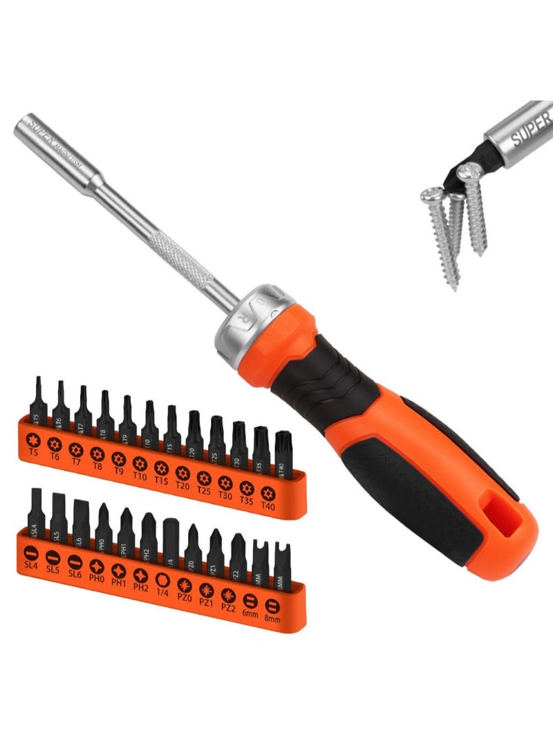 LOOPITYS 25 ratchet screwdriver handle+screwdriver head set | 1/4 inch magnetic Carraca Torx T5-T40 drill bit set | 12 Torx heads and 12 regular heads  - Image 1
