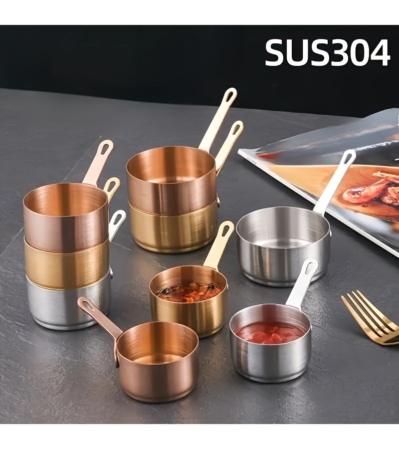 5pcs Silvery SUS304 Stainless Steel Sauce Cup With Handle Commercial Grade Dipping Bowl Restaurant Seasoning Cup Steak Sauce Container Dining Creative Tomato Sauce Cup - Image 1