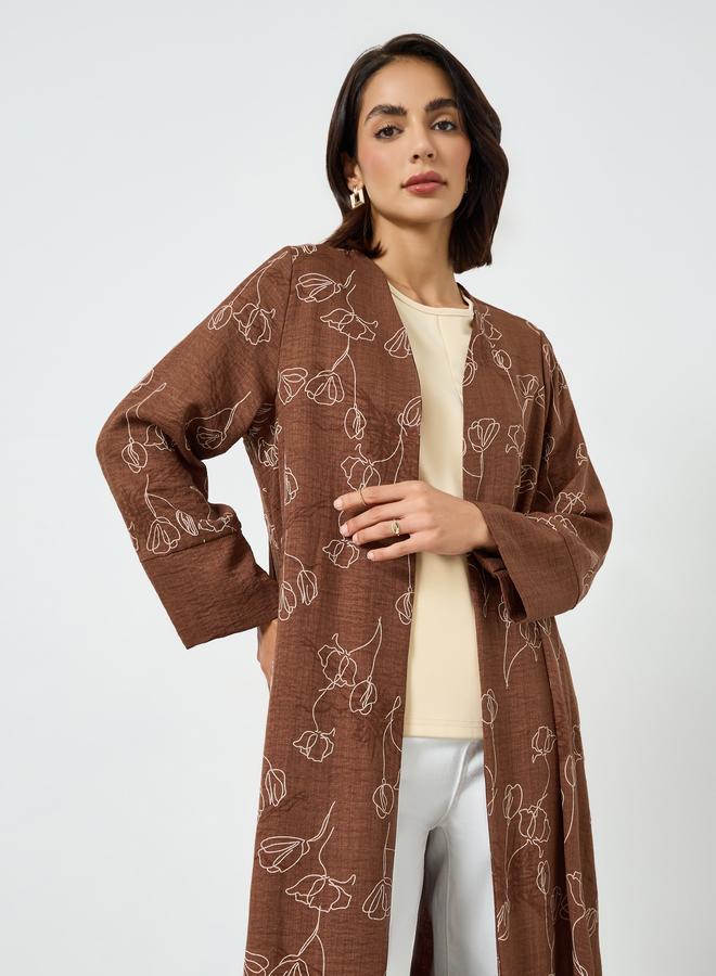 Amirah Brown Floral Print Front Open Abaya - Image 2