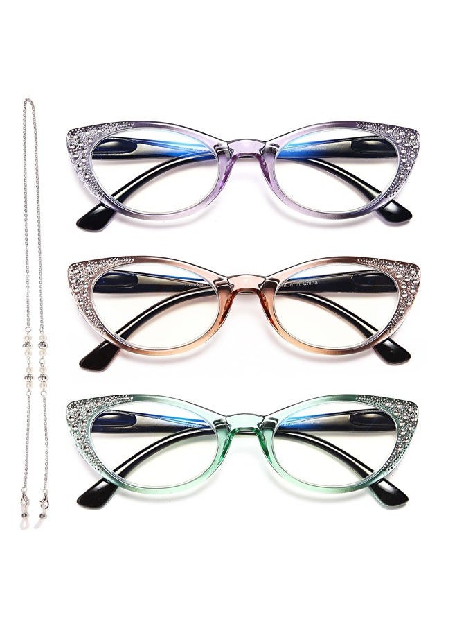EYEURL Cat Eye Reading Glasses for Women - Blue Light Blocking 3 Pack Ladies Fashion Readers with Flexible Spring Hinges, Anti-Glare&UV Rays +1.50 Eyeglasses, Brown/Green/Purple - Image 1