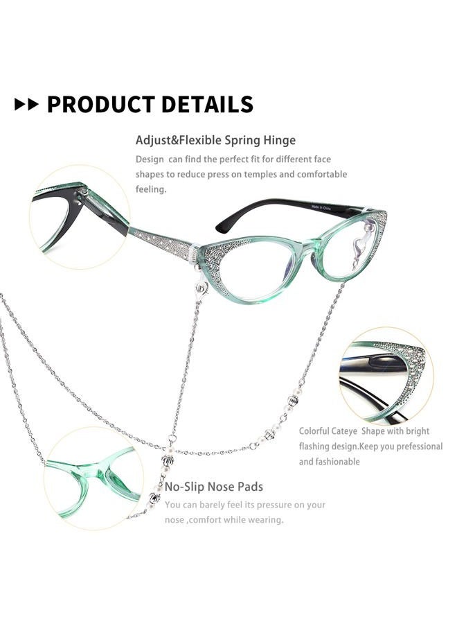 EYEURL Cat Eye Reading Glasses for Women - Blue Light Blocking 3 Pack Ladies Fashion Readers with Flexible Spring Hinges, Anti-Glare&UV Rays +1.50 Eyeglasses, Brown/Green/Purple - Image 4