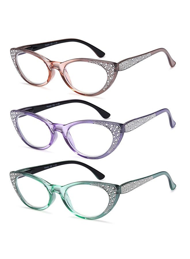 EYEURL Cat Eye Reading Glasses for Women - Blue Light Blocking 3 Pack Ladies Fashion Readers with Flexible Spring Hinges, Anti-Glare&UV Rays +1.50 Eyeglasses, Brown/Green/Purple - Image 2
