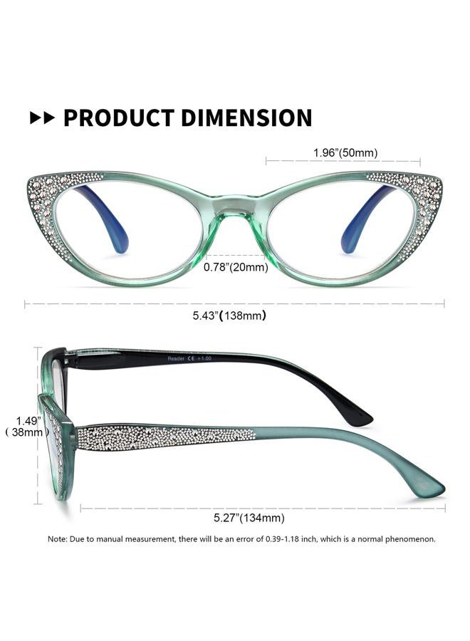 EYEURL Cat Eye Reading Glasses for Women - Blue Light Blocking 3 Pack Ladies Fashion Readers with Flexible Spring Hinges, Anti-Glare&UV Rays +1.50 Eyeglasses, Brown/Green/Purple - Image 3