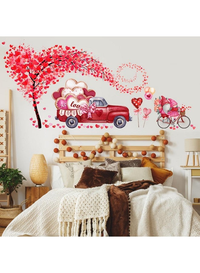 LRKNNO Valentine's Day Wall Decals Stickers 2 Sheets Heart Tree Gnome Red Truck Wall Stickers Removable Valentines Stickers Heart Wall Decor Love Car Decal for Anniversary Valentines Day Living Room Decor - Image 2