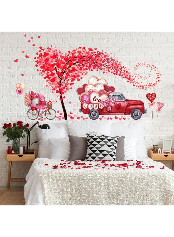 LRKNNO Valentine's Day Wall Decals Stickers 2 Sheets Heart Tree Gnome Red Truck Wall Stickers Removable Valentines Stickers Heart Wall Decor Love Car Decal for Anniversary Valentines Day Living Room Decor - Image 5