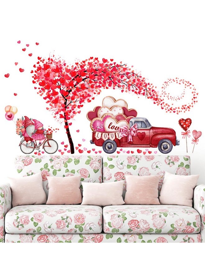 LRKNNO Valentine's Day Wall Decals Stickers 2 Sheets Heart Tree Gnome Red Truck Wall Stickers Removable Valentines Stickers Heart Wall Decor Love Car Decal for Anniversary Valentines Day Living Room Decor - Image 4