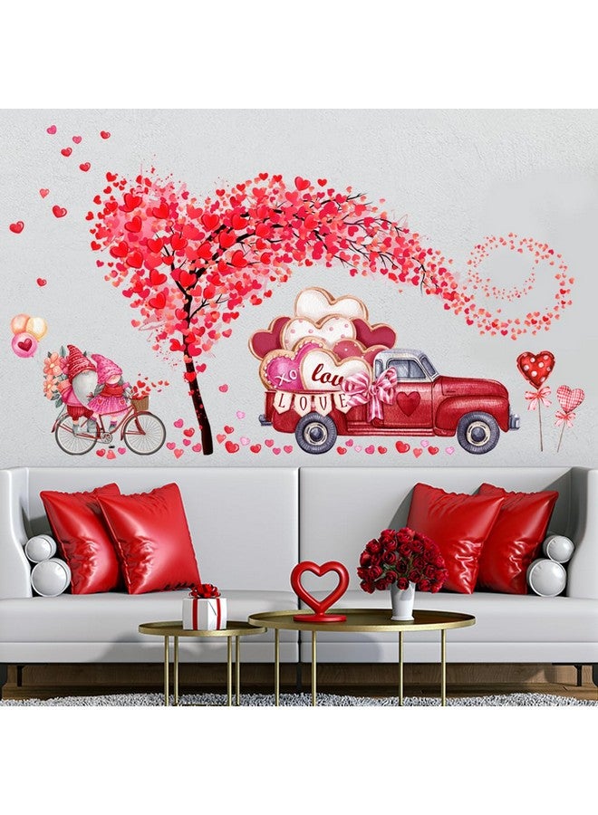 LRKNNO Valentine's Day Wall Decals Stickers 2 Sheets Heart Tree Gnome Red Truck Wall Stickers Removable Valentines Stickers Heart Wall Decor Love Car Decal for Anniversary Valentines Day Living Room Decor - Image 3