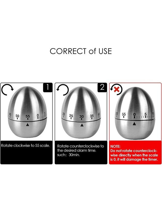 Ant Egg Kitchen Timer, Stainless Steel Egg Shaped Timer Mechanical Rotating Alarm, 60 Minutes Count Down Timer for Cooking Shaped Mechanical Rotating Alarm for Cooking Kitchen Timer  - Image 3