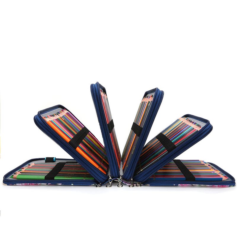 Vomgomfom Colored Pencil Case - 200 Slot Pencil Holder with Zipper Closure, Twill Fabric Large Capacity Pencil Case for Watercolor Pens or Markers, Artist Organizer (Blue Rose) - Image 5