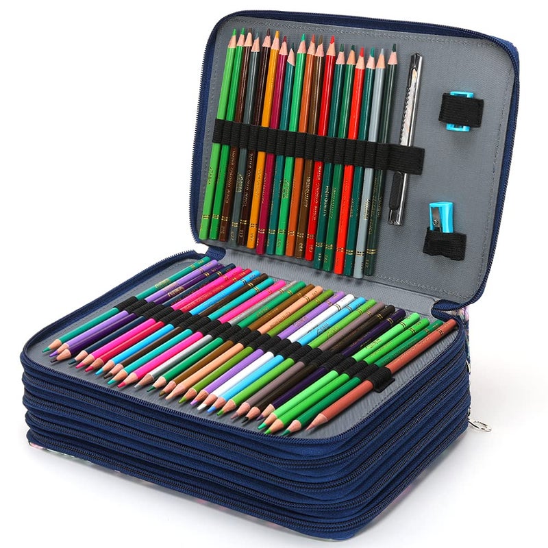 Vomgomfom Colored Pencil Case - 200 Slot Pencil Holder with Zipper Closure, Twill Fabric Large Capacity Pencil Case for Watercolor Pens or Markers, Artist Organizer (Blue Rose) - Image 4
