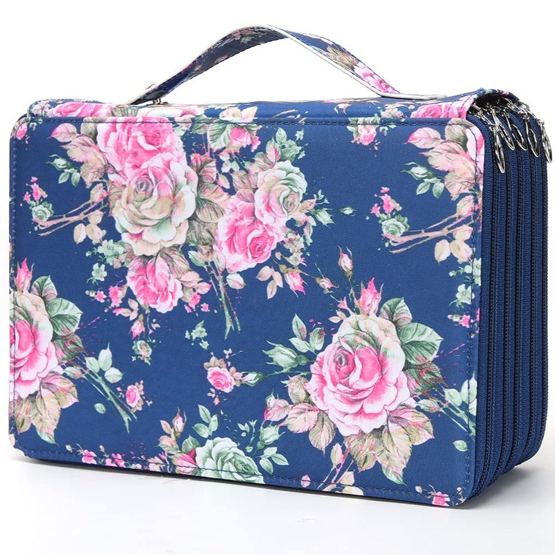 Vomgomfom Colored Pencil Case - 200 Slot Pencil Holder with Zipper Closure, Twill Fabric Large Capacity Pencil Case for Watercolor Pens or Markers, Artist Organizer (Blue Rose) - Image 1